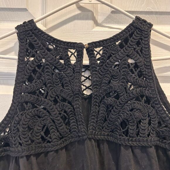Time and Tru Crochet Yoke‎ Sleeveless Top Black Cotton Modal Size Large Boho - Picture 6 of 7
